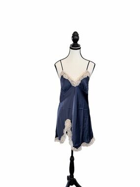 ✨ SilkSilky 100% Silk Lace Slip Dress Navy 19 Momme NWT